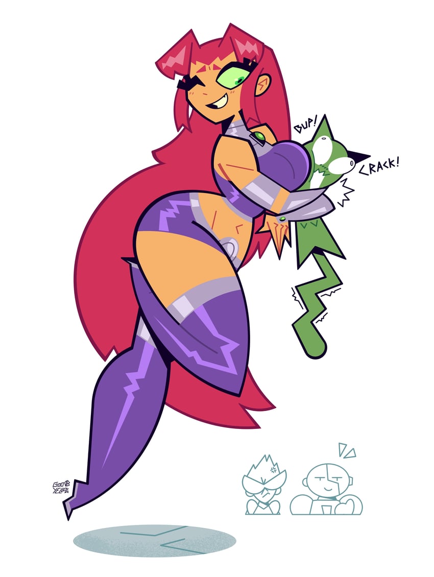 starfire, robin, dick grayson, beast boy, and cyborg (dc comics and 1 more) drawn by goodbyellow