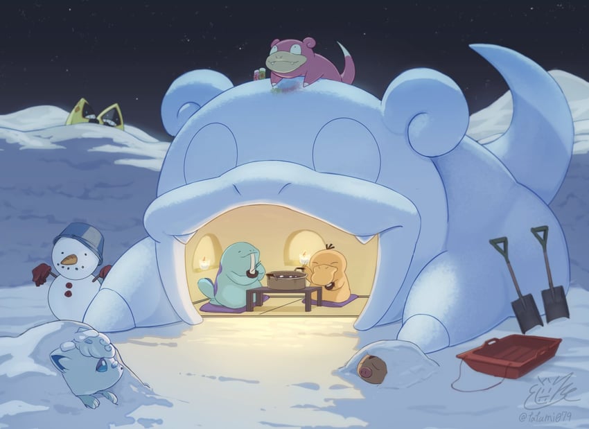 alolan vulpix, psyduck, quagsire, slowpoke, swinub, and 1 more (pokemon) drawn by tatsumi_(panneko)