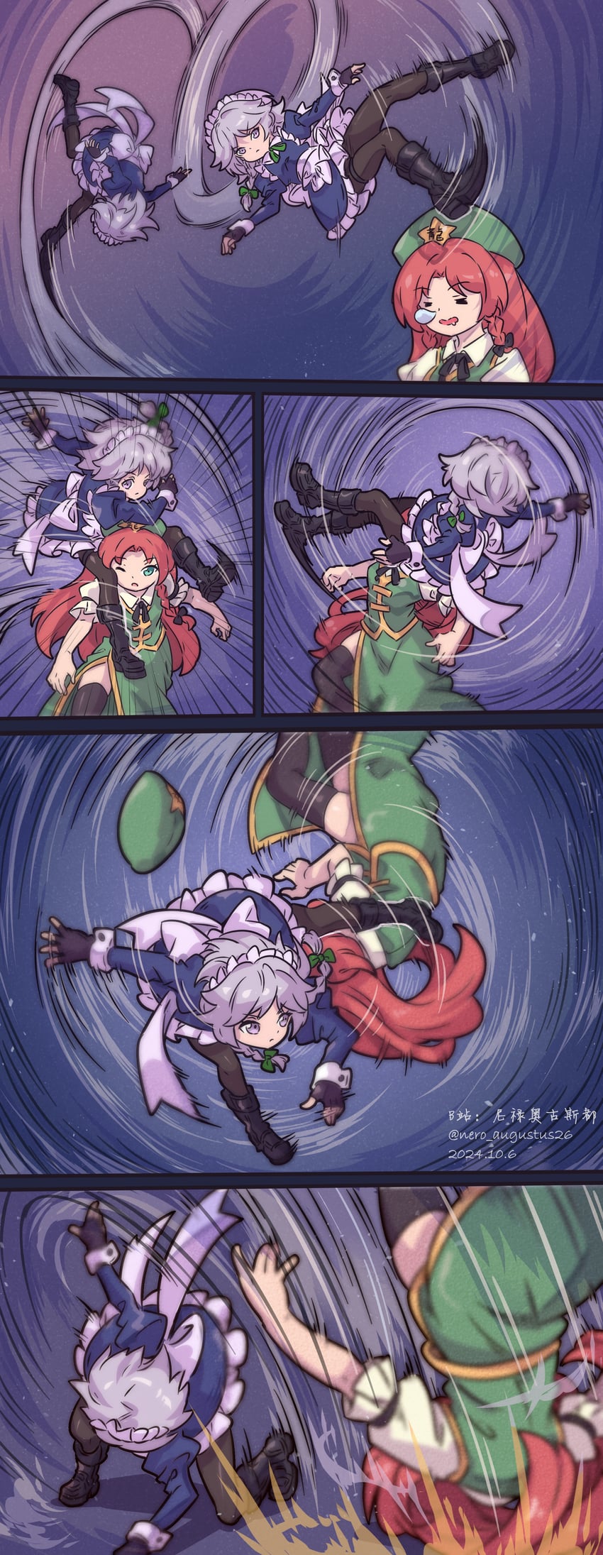 izayoi sakuya, hong meiling, and cammy white (touhou and 2 more) drawn by nero_augustus