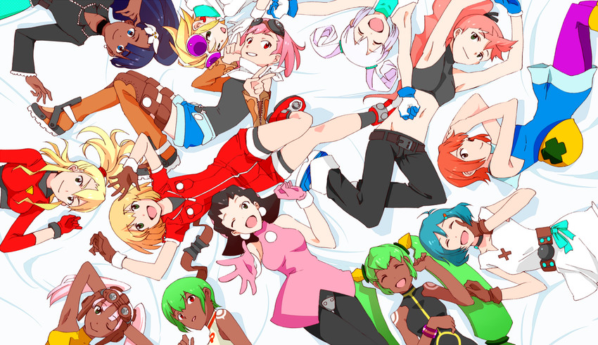 tron bonne, roll caskett, yuna, sera, and aero (idolmaster and 3 more) drawn by toake