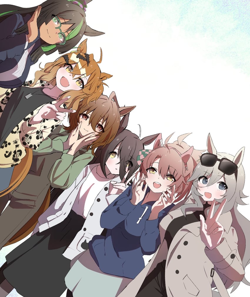 agnes tachyon, manhattan cafe, jungle pocket, dantsu flame, perry steam, and 1 more (umamusume and 1 more) drawn by ktgrtos