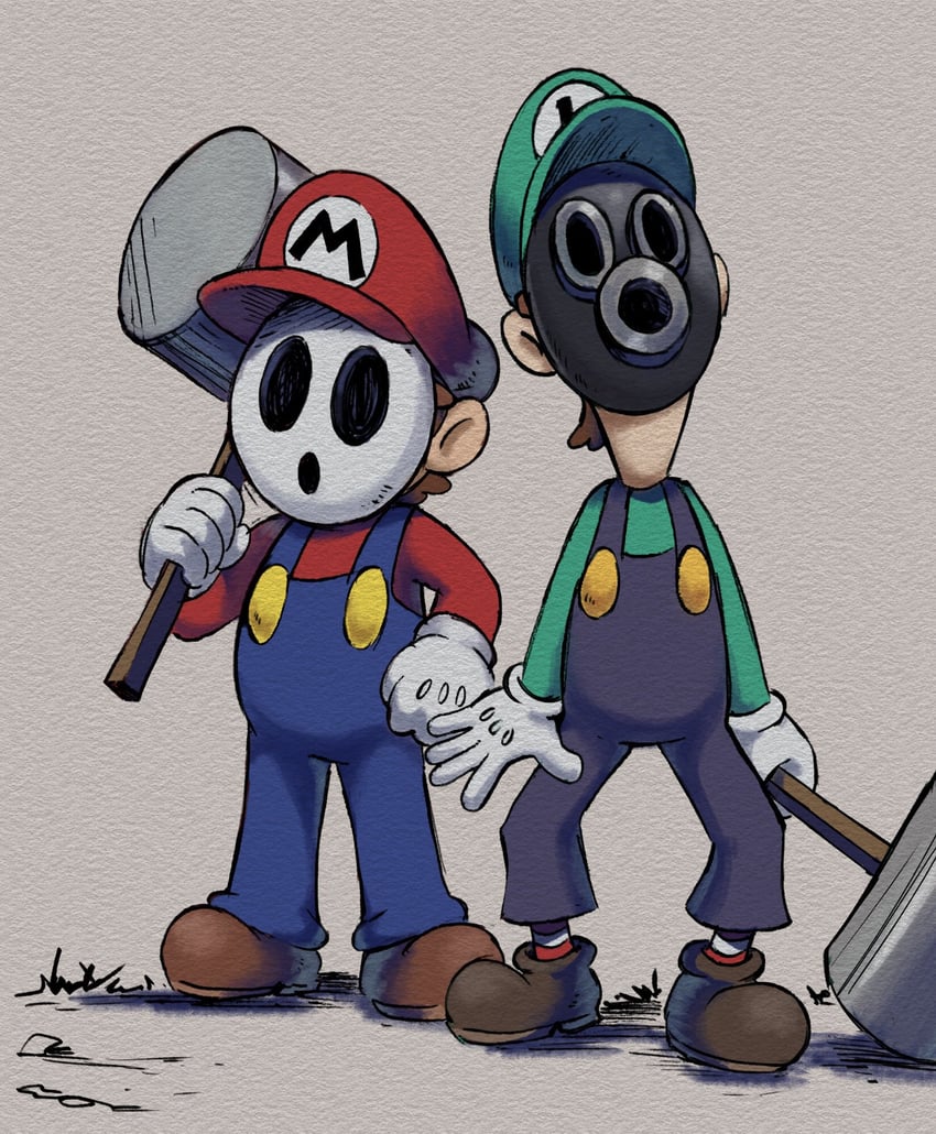 mario, luigi, shy guy, and snifit (mario and 1 more) drawn by ya_mari_6363