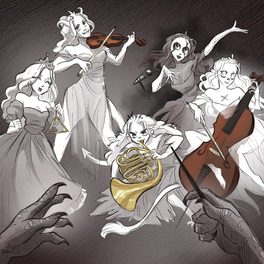 princess, the hero, the witch, the nightmare, the damsel, and 2 more (slay the princess) drawn by abby_howard
