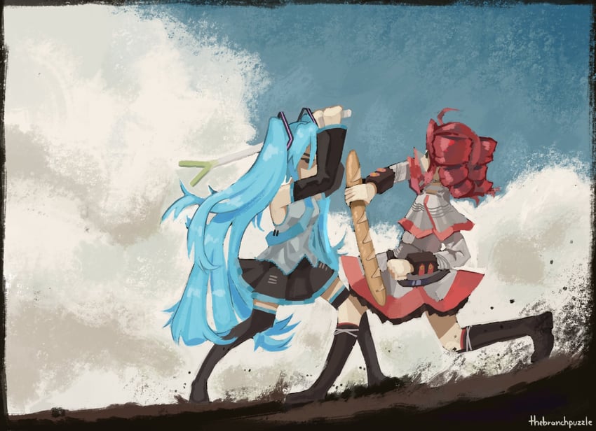 hatsune miku and kasane teto (vocaloid and 3 more) drawn by branchpuzzle