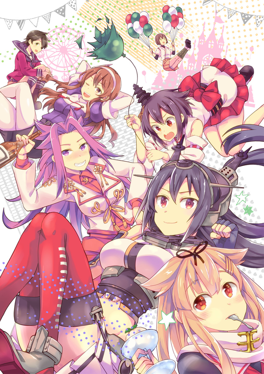 yuudachi, nagato, yuudachi kai ni, yamashiro, ashigara, and 3 more (kantai collection) drawn by takitarou