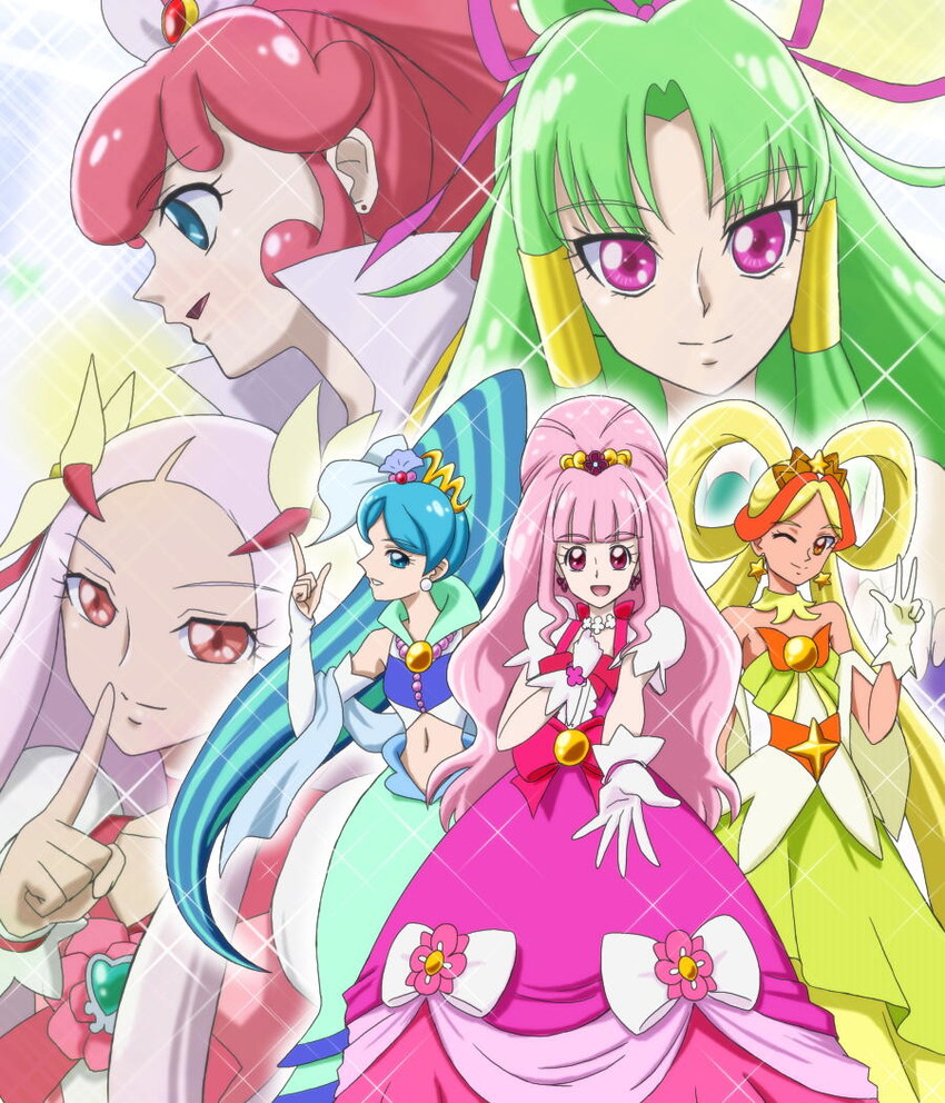 queen mirage, hanasaki kaoruko, cure flower, cure mirage, cure empress, and 6 more (precure and 4 more) drawn by moritakusan