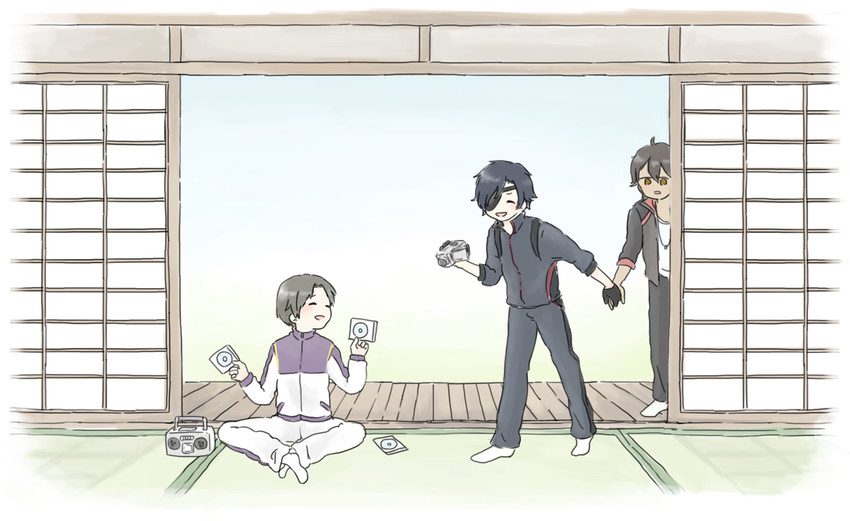 shokudaikiri mitsutada, heshikiri hasebe, and ookurikara (touken ranbu) drawn by pinokima