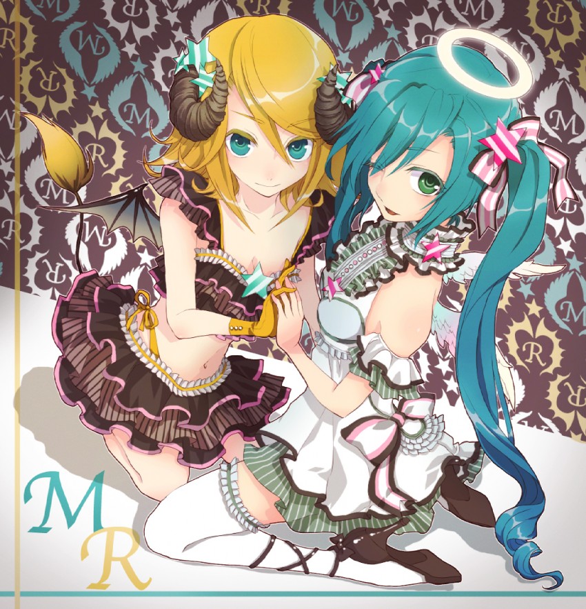 hatsune miku and kagamine rin (vocaloid) drawn by mirai_(kiichigo3)
