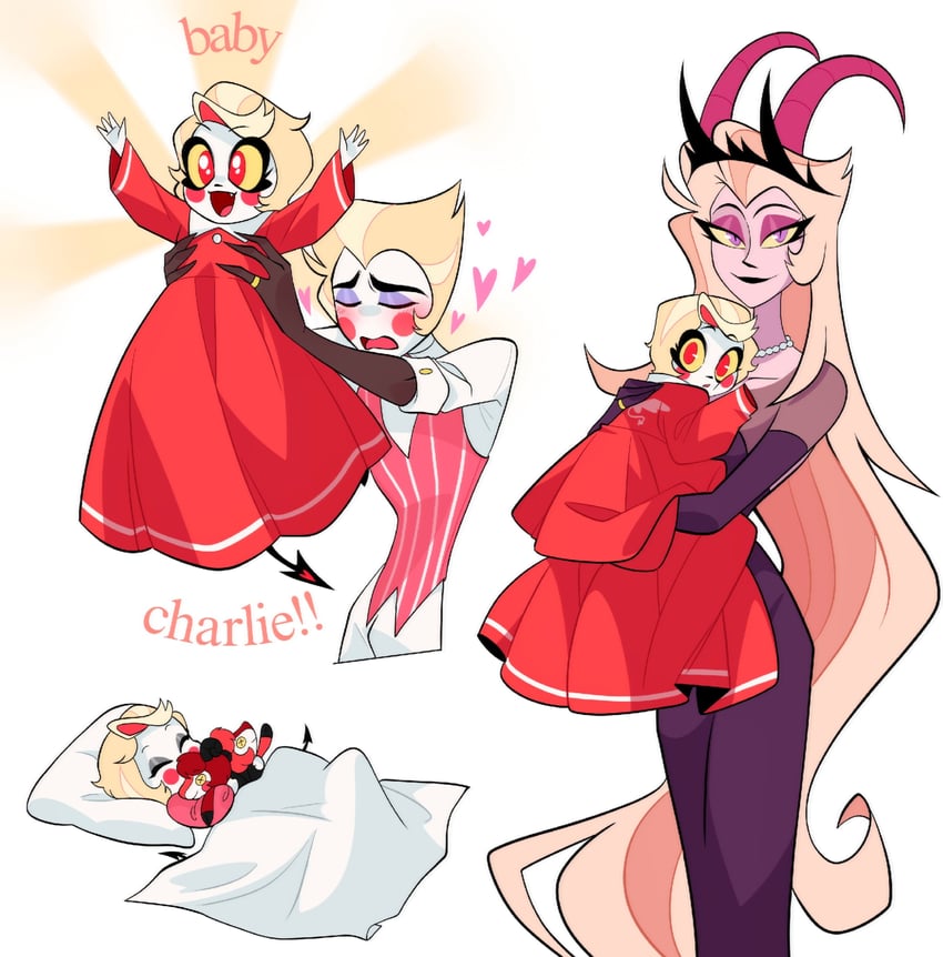 lucifer morningstar, charlie morningstar, and lilith (hazbin hotel) drawn by chandllucky