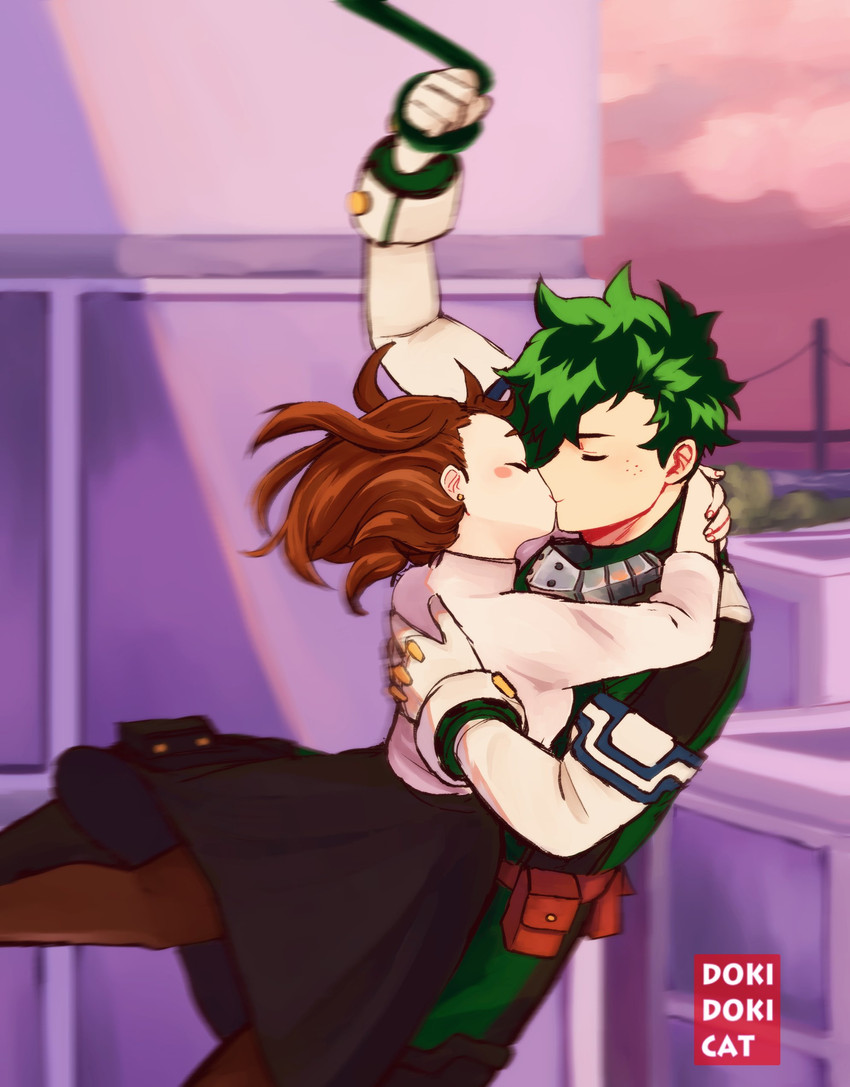 midoriya izuku and uraraka ochaco (boku no hero academia) drawn by dokidokicat