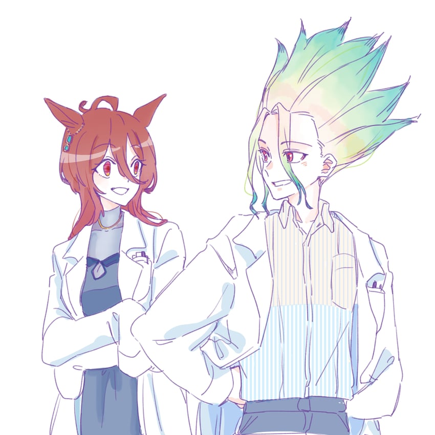 agnes tachyon and ishigami senkuu (umamusume and 1 more) drawn by seila_rei