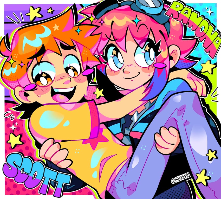 scott pilgrim and ramona flowers (scott pilgrim and 1 more) drawn by rikuumii