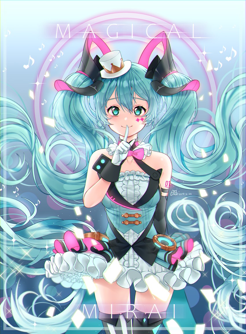 hatsune miku and magical mirai miku (vocaloid and 1 more) drawn by tacco_(tikeworld)