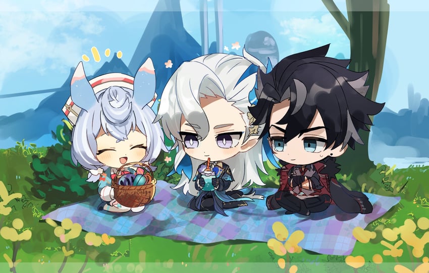 neuvillette, wriothesley, and sigewinne (genshin impact) drawn by yuu_(areruya)