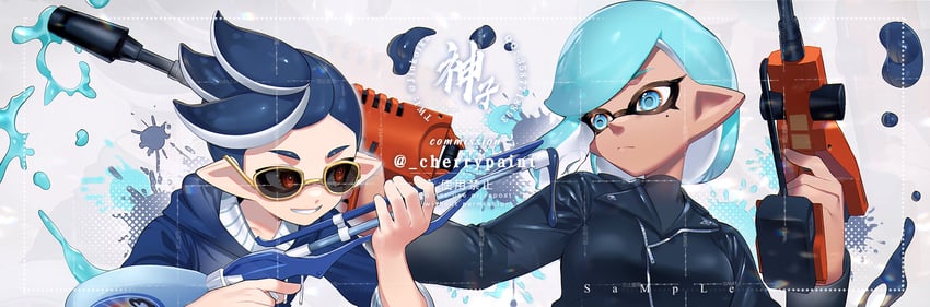 inkling player character, inkling girl, and inkling boy (splatoon) drawn by jinkoika
