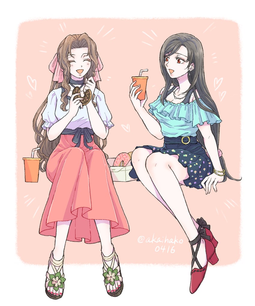 tifa lockhart and aerith gainsborough (final fantasy and 2 more) drawn by you_(blacknwhite)