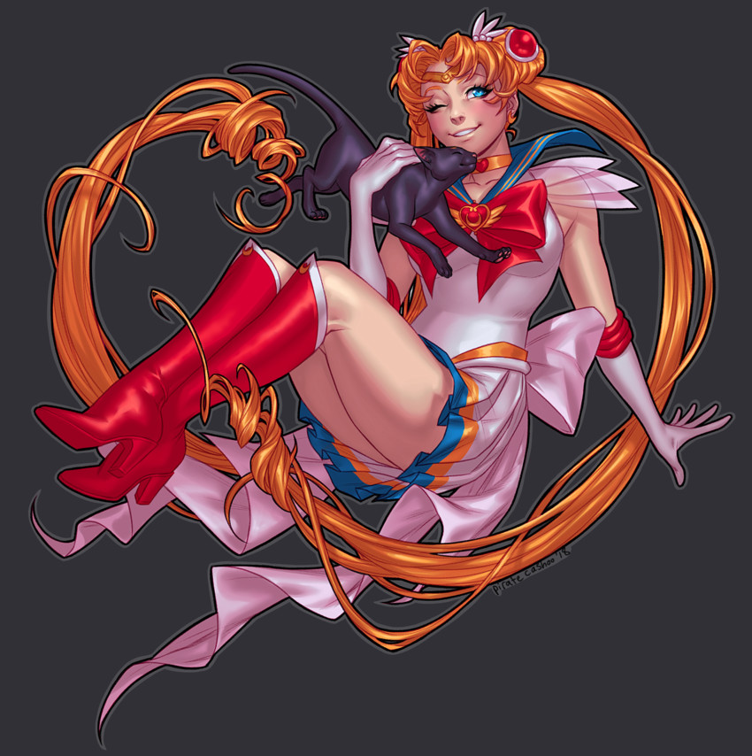 tsukino usagi, sailor moon, luna, and super sailor moon (bishoujo senshi sailor moon and 1 more) drawn by cachet