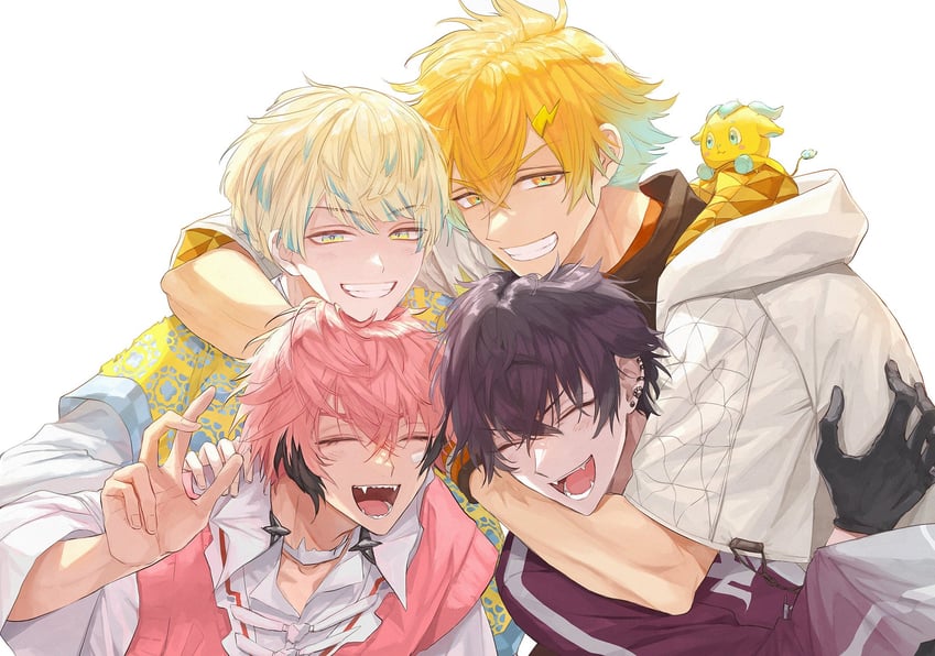 usami rito, saiki ittetsu, hibachi mana, akagi wen, and kirin-chan (nijisanji) drawn by yuta_arata