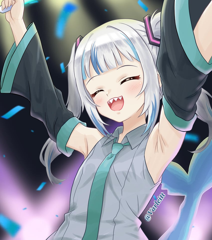 hatsune miku and gawr gura (hololive and 3 more) drawn by varliet