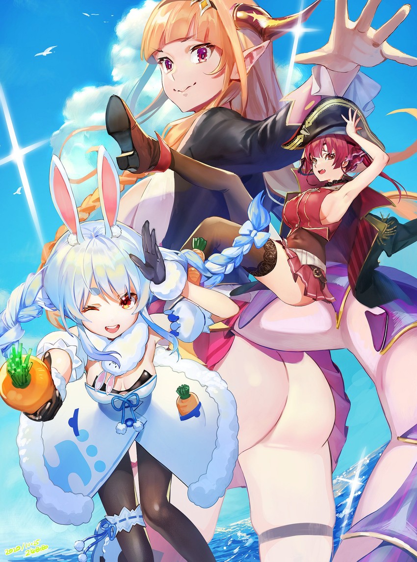 houshou marine, usada pekora, kiryu coco, and don-chan (hololive) drawn by zyo_bo_bo
