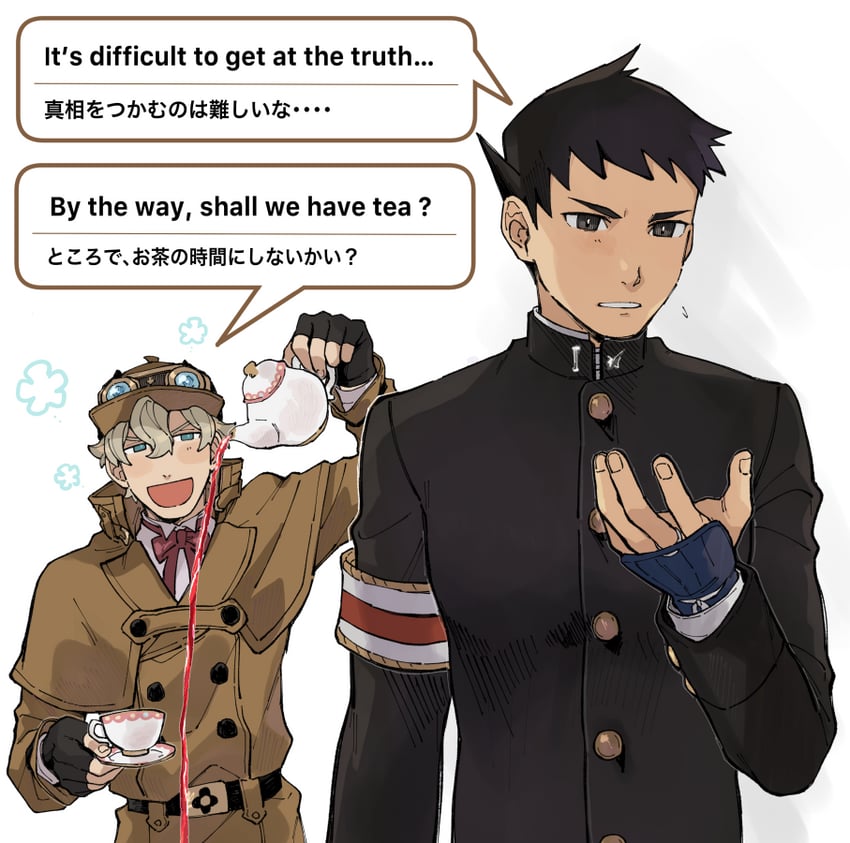 ryunosuke naruhodo and herlock sholmes (ace attorney and 1 more) drawn by wahootarou