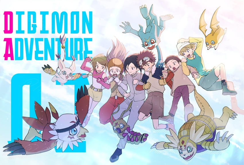 yagami hikari, tailmon, takaishi takeru, patamon, v-mon, and 7 more (digimon and 1 more) drawn by limit_deji