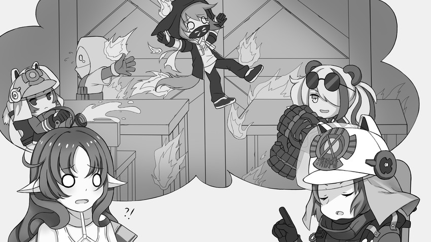 feater, myrtle, crownslayer, shaw, and reunion soldier (arknights) drawn by grover.y