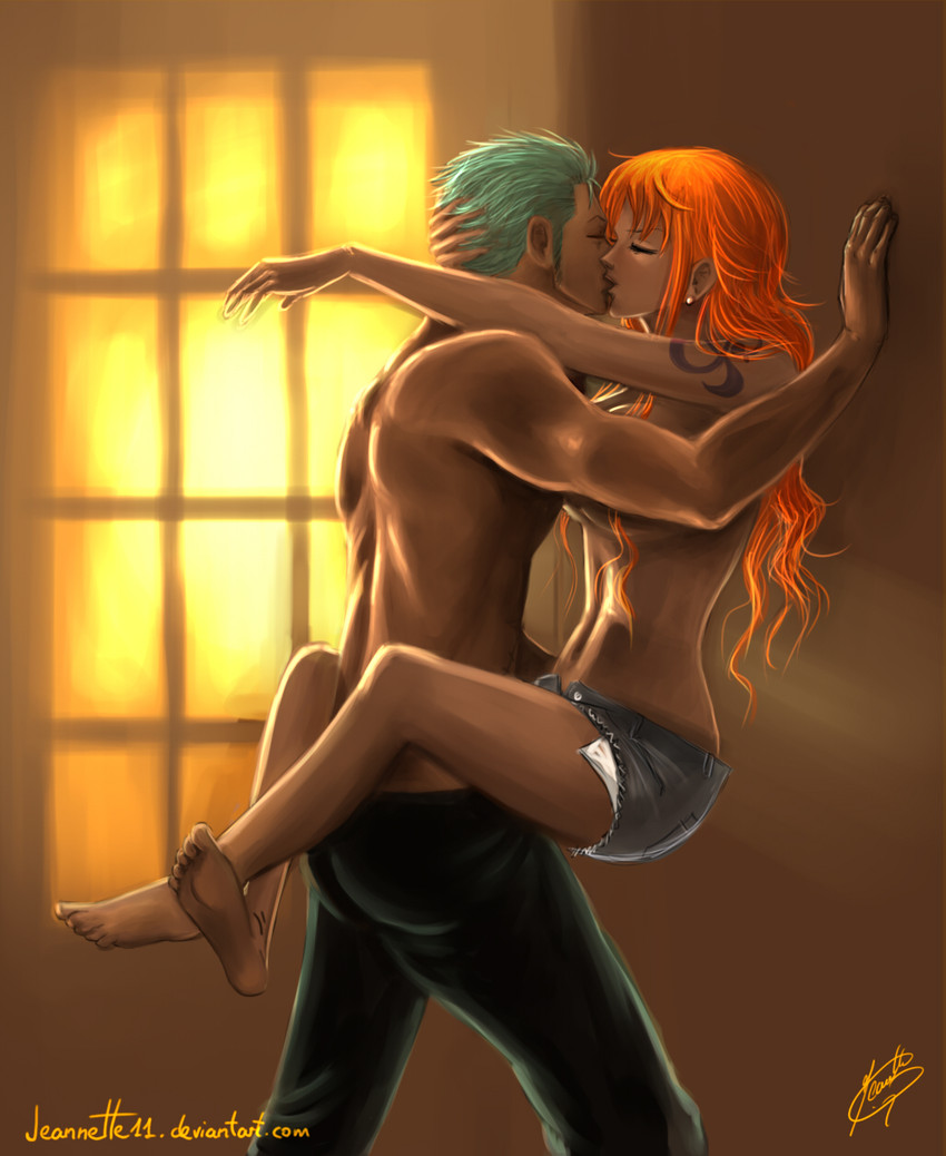 nami and roronoa zoro (one piece) drawn by jeannette11