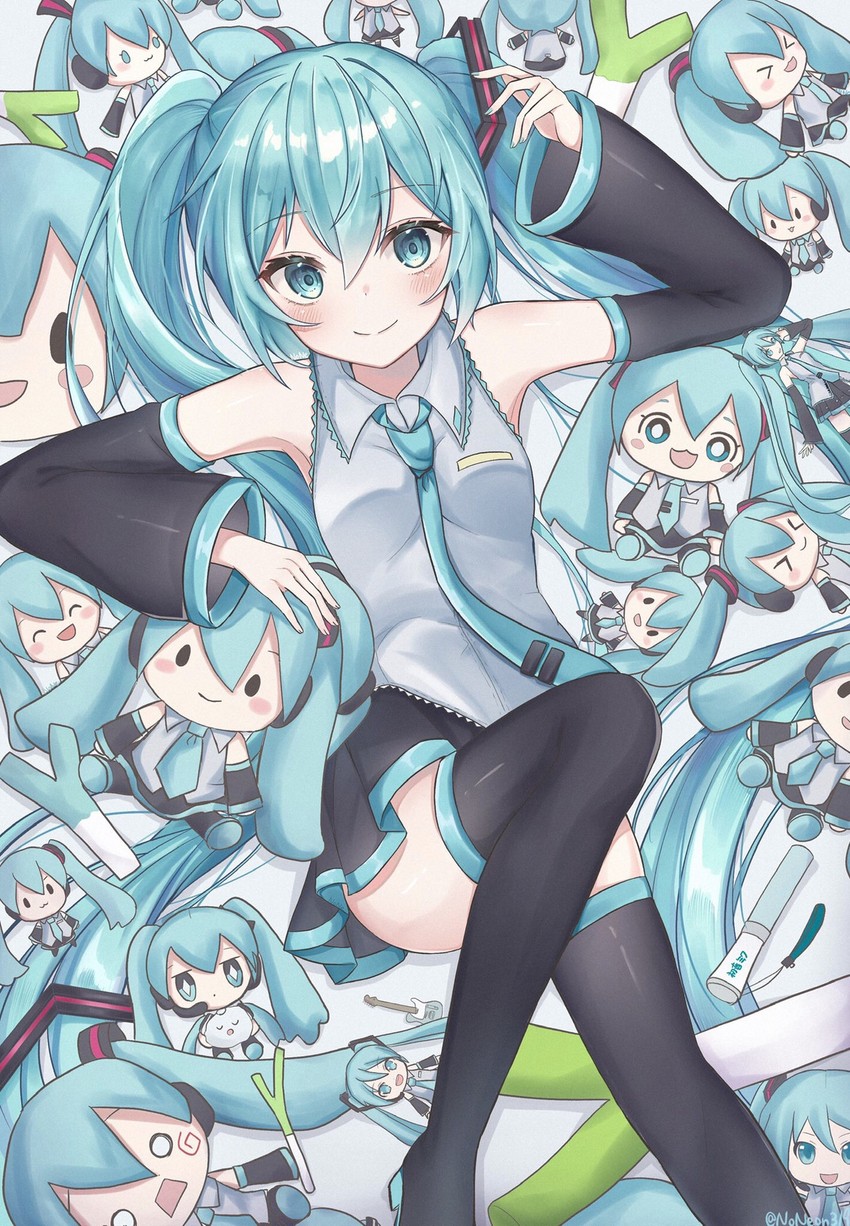 hatsune miku, hachune miku, and mikudayo (vocaloid) drawn by noneon319