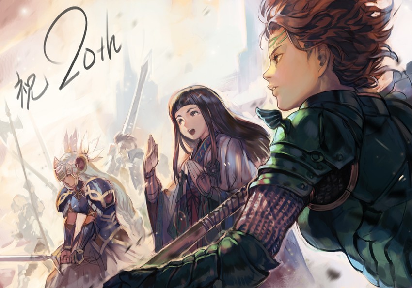 lenneth valkyrie, arngrim, aelia, and nanami (valkyrie profile) drawn by hungry_clicker