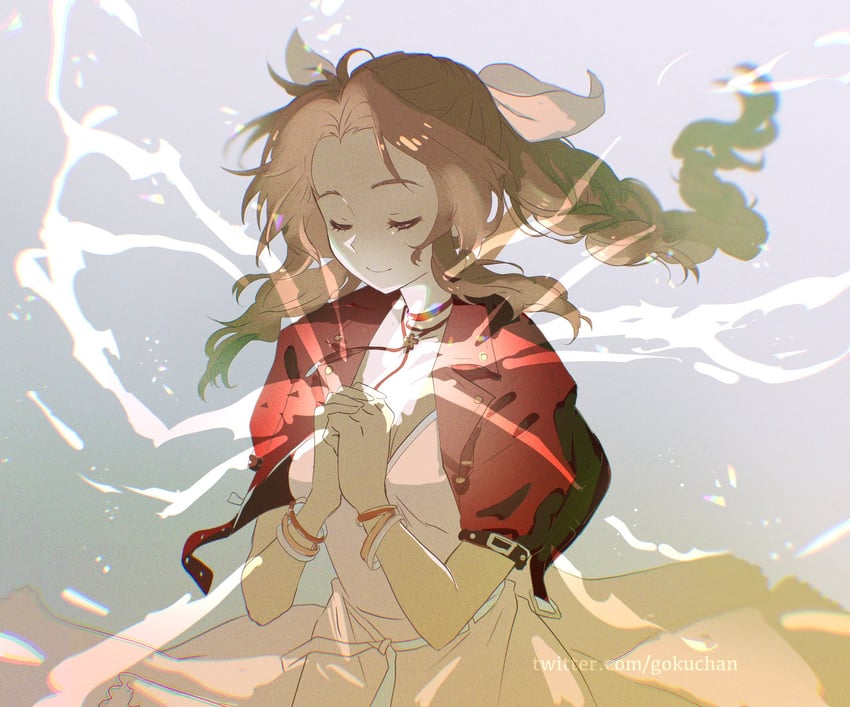 aerith gainsborough (final fantasy and 2 more) drawn by goku-chan