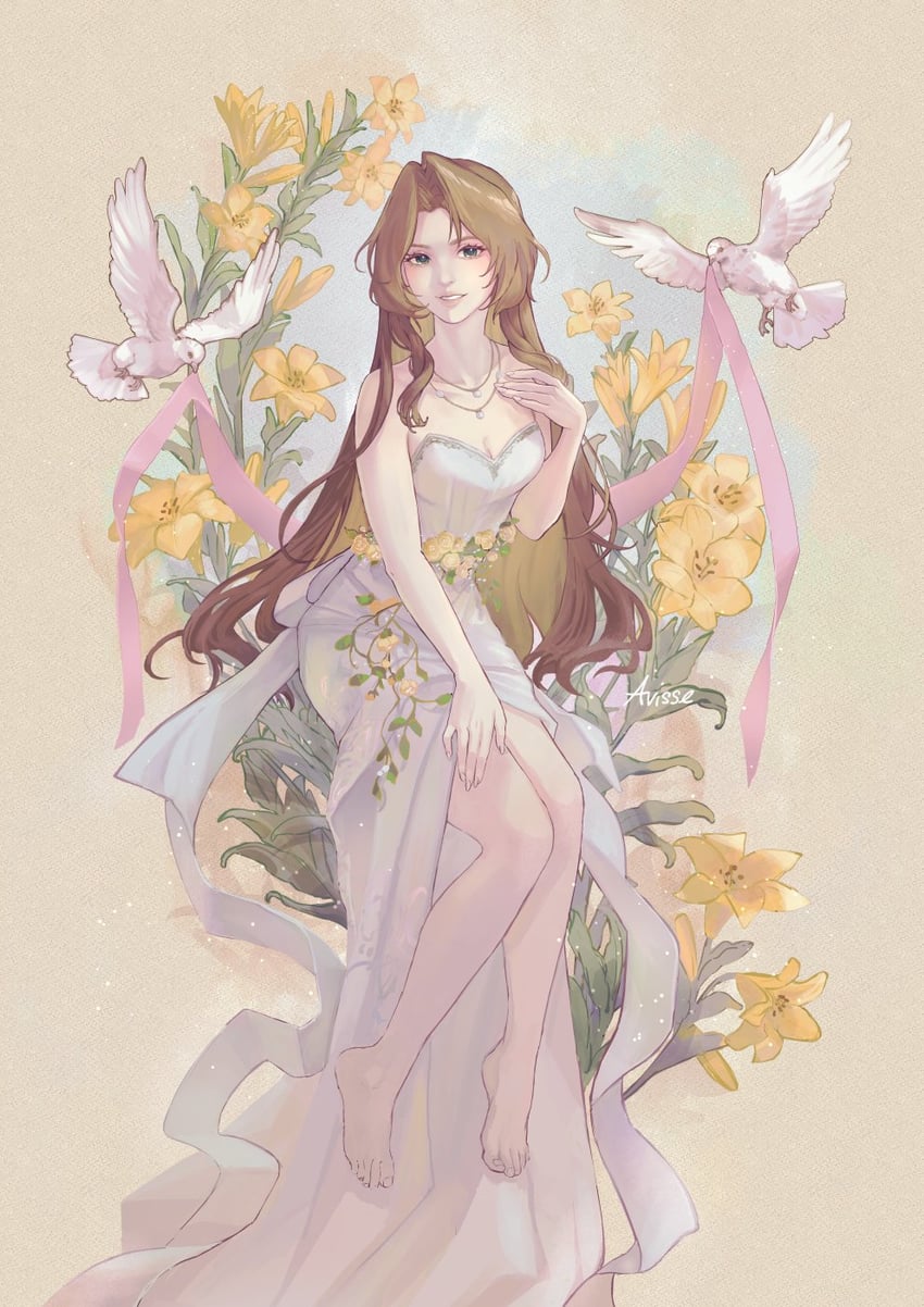 aerith gainsborough (final fantasy and 3 more) drawn by avissecosi