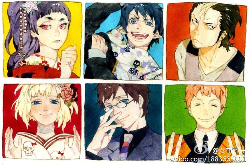 okumura rin, okumura yukio, moriyama shiemi, kamiki izumo, shima renzou, and 3 more (ao no exorcist) drawn by anzishen