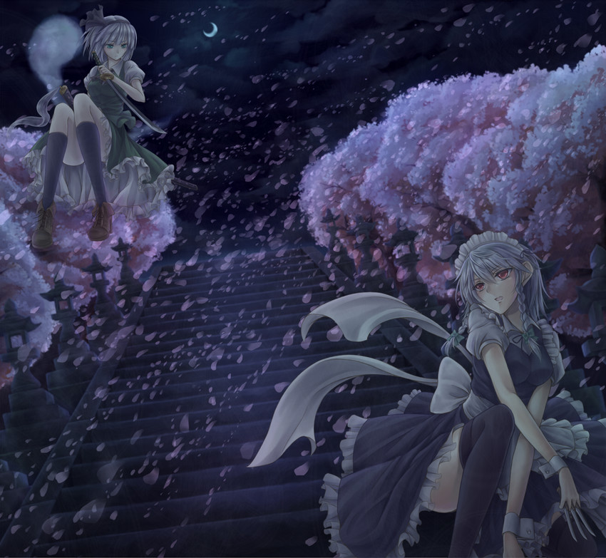 izayoi sakuya and konpaku youmu (touhou) drawn by kirieroido_iii