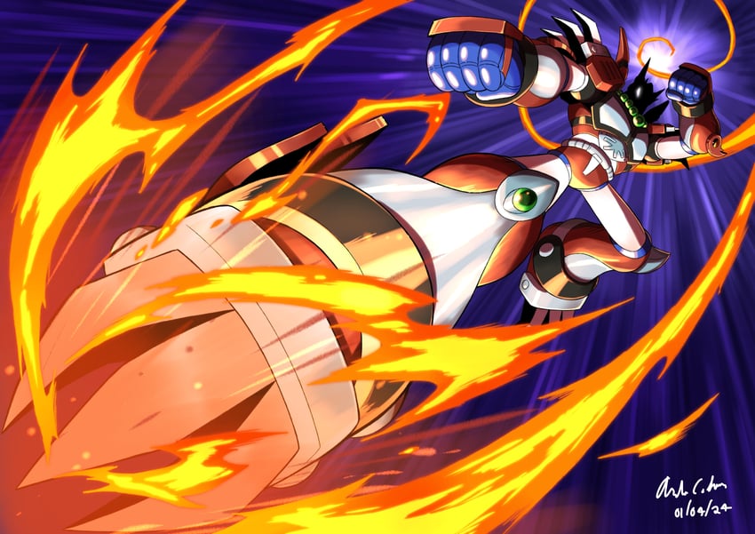magma dragoon (mega man and 2 more) drawn by innovator123