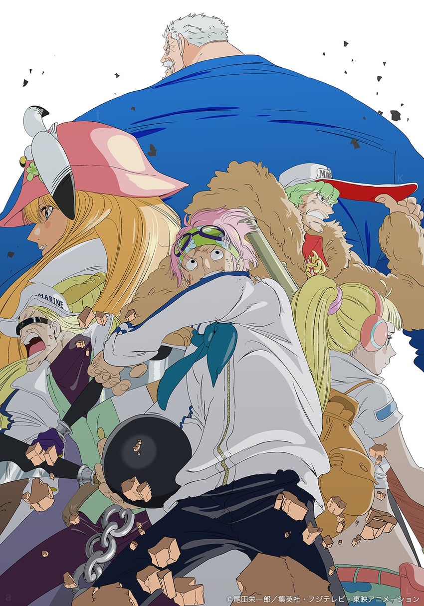koby, monkey d. garp, helmeppo, hibari, prince grus, and 1 more (one piece) drawn by kojima_takashi