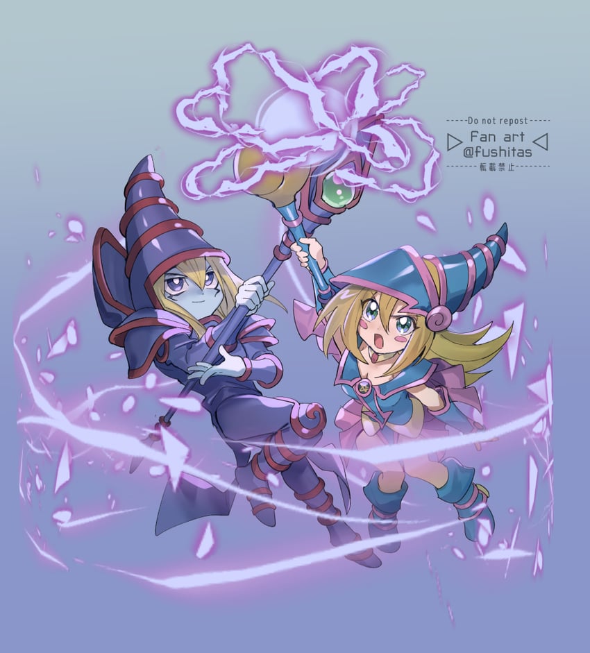 dark magician girl and dark magician (yu-gi-oh! and 1 more) drawn by fushitasu
