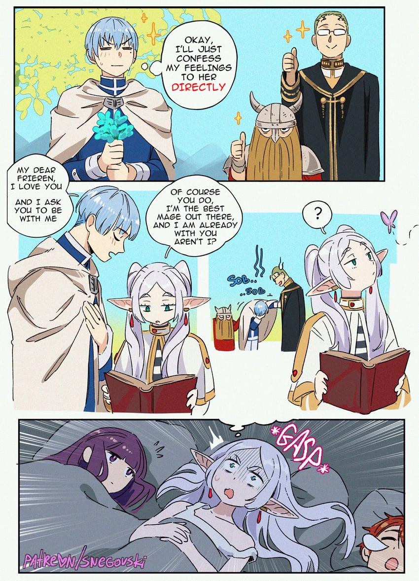 frieren, fern, stark, himmel, eisen, and 1 more (sousou no frieren) drawn by snegovski