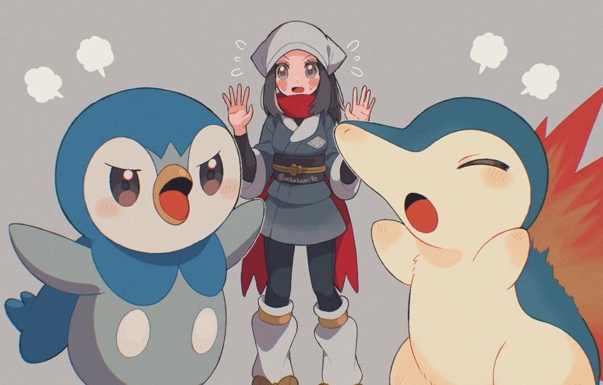 akari, piplup, and cyndaquil (pokemon and 1 more) drawn by mikakami1e