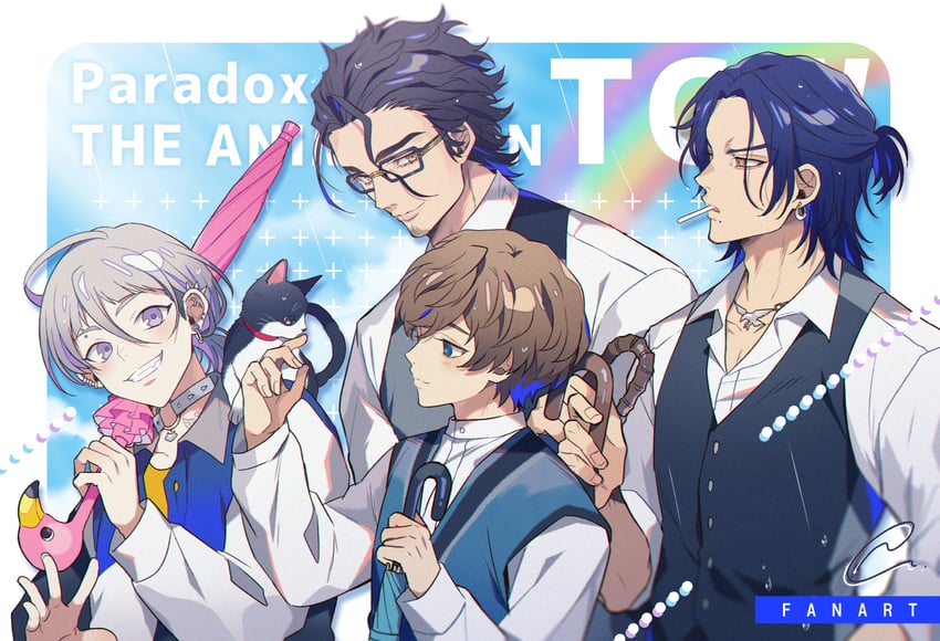 natsume ryu, ando shiki, kanbayashi yohei, and saimon naoakira (paradox live) drawn by gennkai_para