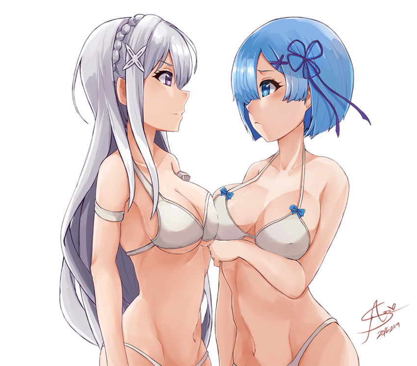 rem and emilia (re:zero kara hajimeru isekai seikatsu) drawn by azuran0