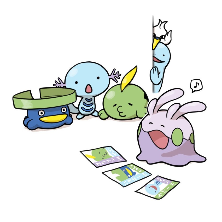goomy, wooper, quagsire, lotad, swanna, and 1 more (pokemon) drawn by numera_goomy
