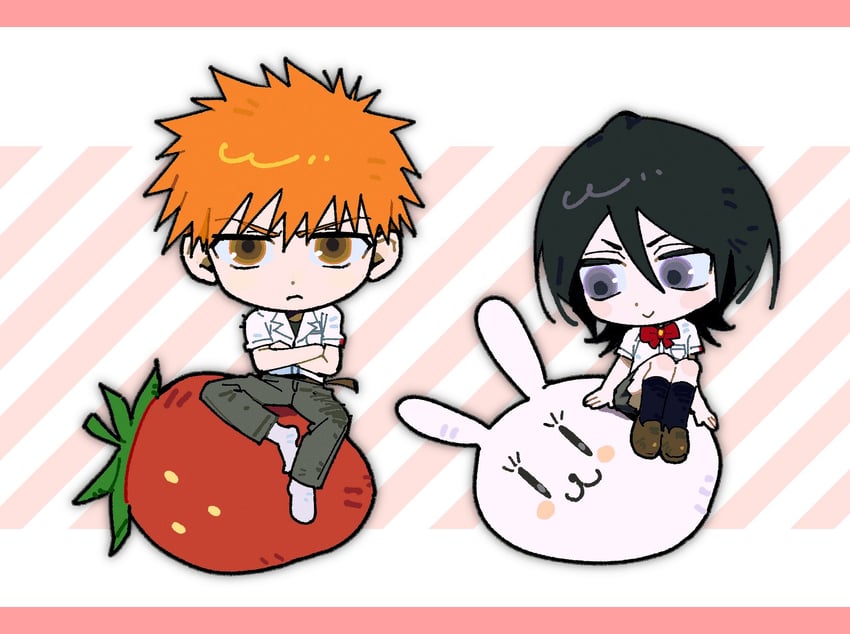 kuchiki rukia and kurosaki ichigo (bleach) drawn by yongsa_(y0ngs4)