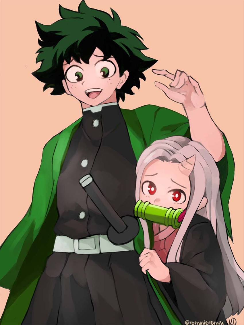 midoriya izuku, kamado nezuko, kamado tanjirou, and eri (boku no hero academia and 1 more) drawn by tommy_(kingdukeee)