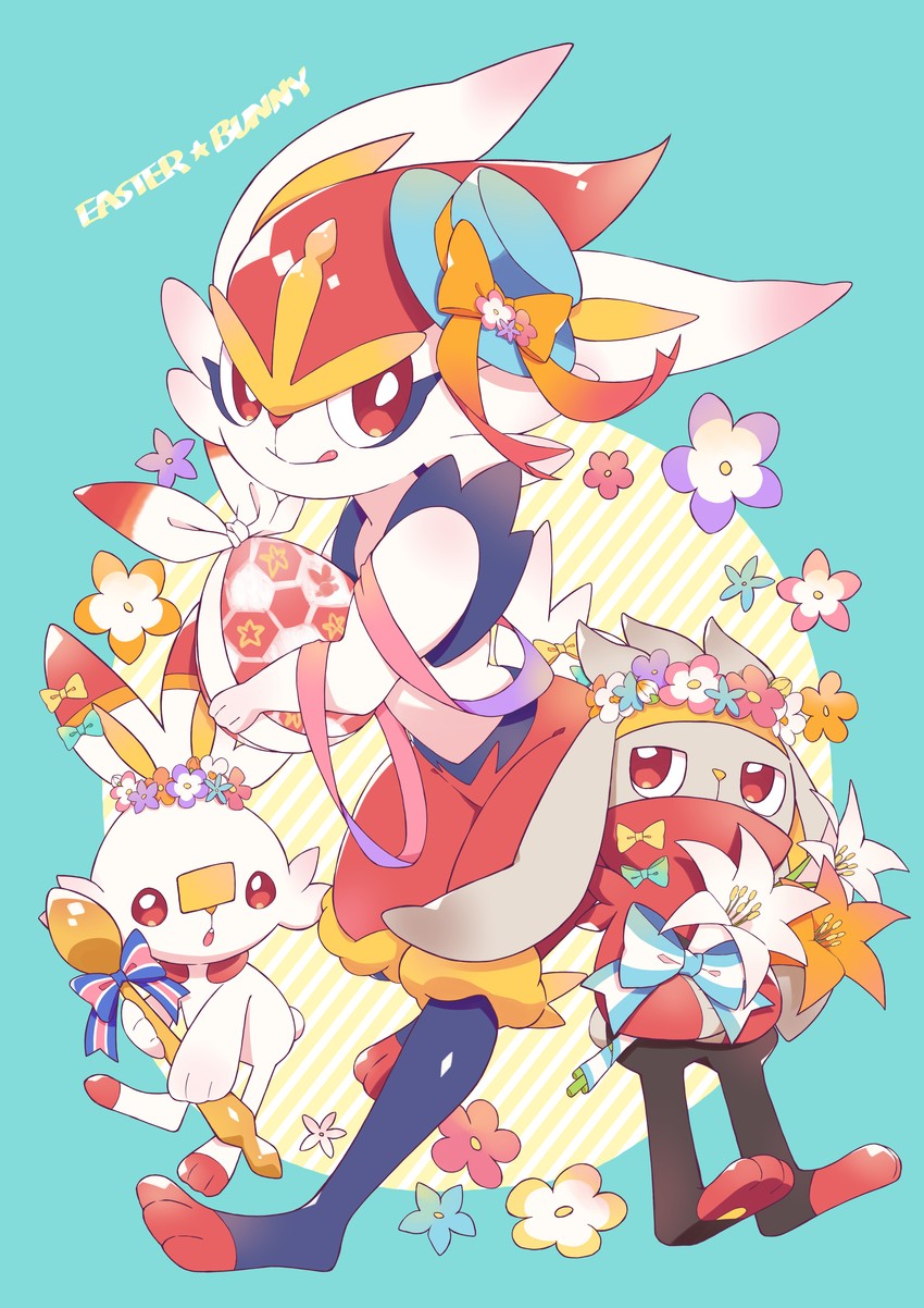 scorbunny, cinderace, and raboot (pokemon) drawn by minamo_(pixiv17726065)