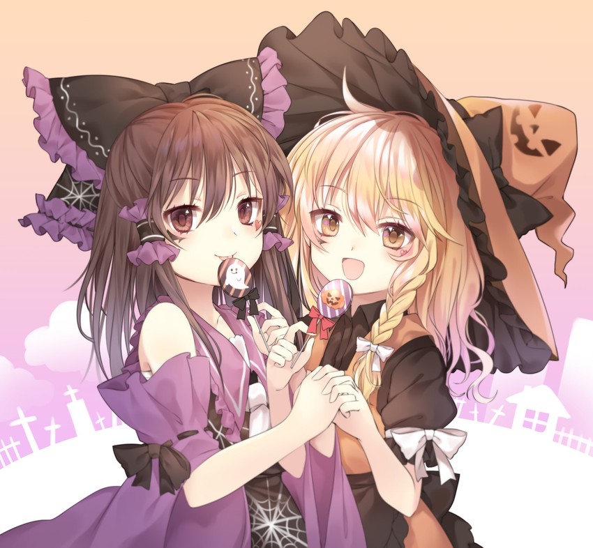 hakurei reimu and kirisame marisa (touhou) drawn by kizitora_hato