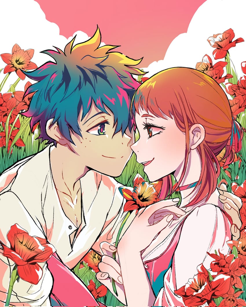 midoriya izuku and uraraka ochaco (boku no hero academia) drawn by loritoart