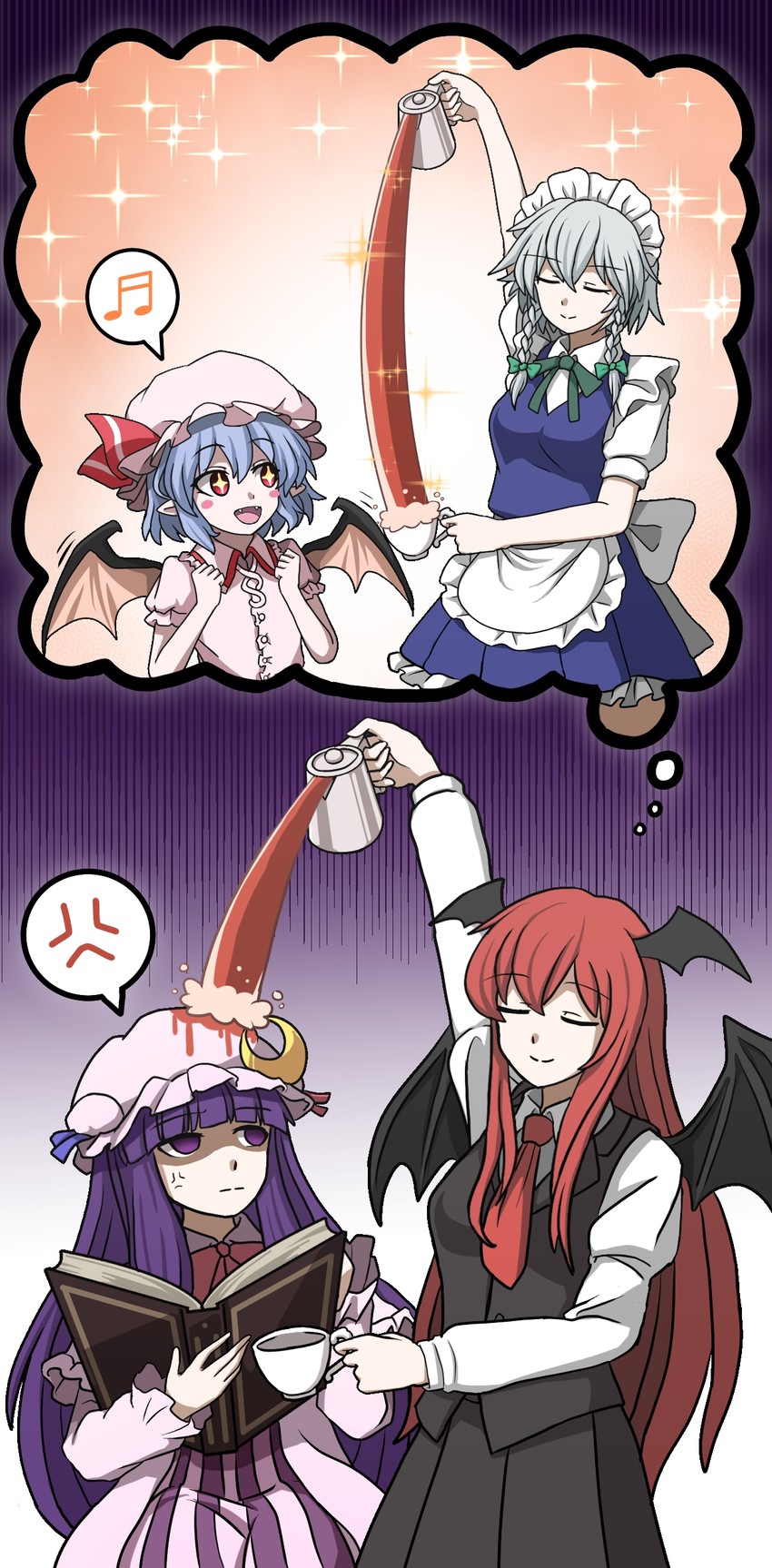 remilia scarlet, izayoi sakuya, patchouli knowledge, and koakuma (touhou) drawn by hoshii_1213