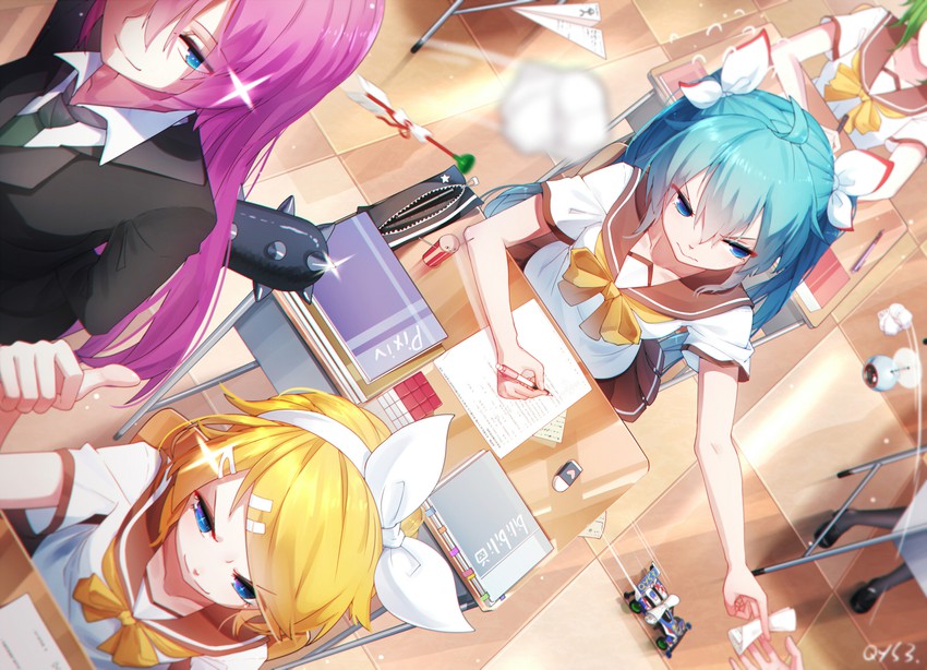 hatsune miku, kagamine rin, megurine luka, and gumi (vocaloid) drawn by qys3