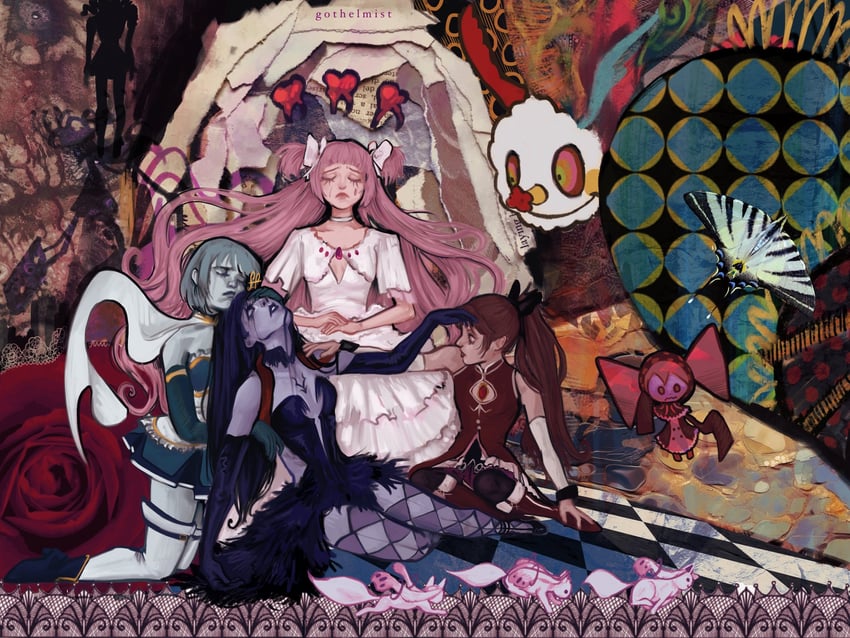 akemi homura, kaname madoka, miki sayaka, sakura kyoko, tomoe mami, and 5 more (mahou shoujo madoka magica and 1 more) drawn by gothelmist